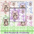 Five Little kittens with flowers & butterflies in abstract 8x8 frames mini kit