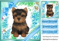 lovely little yorkie puppy (six) with blue bows  and flowers 8x8