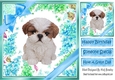 lovely little shitzu puppy (ten) with blue bows  and flowers 8x8
