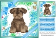 lovely little Schnauzer puppy (eleven) with blue bows  and flowers 8x8