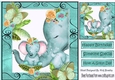 Lovely moment with mum and baby elephants in water colour (turq) 8x8