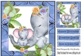 Lovely moment with mum and baby elephants in water colour (blue) 8x8