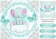 sweet little ele on a cloud with turq butterflies and lace 8x8