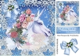 Beauiful white unicorn with roses in the snow 8x8