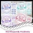4 sweet little ele on a cloud with butterflies and lace 8x8 Card fronts Mini Kit