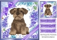 Gorgeous little Schnauzer puppy with purple bows and flowers 8x8