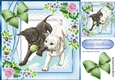 Playful dogs with a ball with flowers 8x8