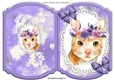 Pretty water colour cat with flowers on lace purple bracket card