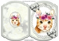 Pretty water colour cat with flowers on lace silver bracket card