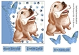 Cute painted dog with his bone and  butterflies 7x7 (blue)