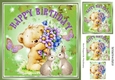 Cute little teddy with bunnies butterflies, and purple flowers 8x8
