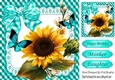 Lovely Sunny Sunflowers with turq gingham bow, frame and butterflies 8x8