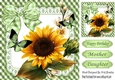 Lovely Sunny Sunflowers with green gingham bow, frame and butterflies 8x8