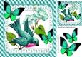 Pretty bird on a branch in turq/white gingham 8x8 frame