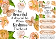 Pretty peach roses, butterflies and script card front 8x8
