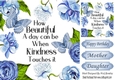 Pretty blue roses, butterflies and script card front 8x8