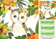 Lovely Tropical Fruit Frame with a cute owl 8x8 card front