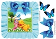 Snoozy bear and friends in frill frame 8x8 with blue bow