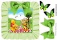 Picnic time with bear and friends in frill frame 8x8 with green bow