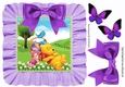 Snoozy bear and friends in frill frame 8x8 with purple bow