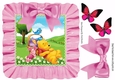 Snoozy bear and friends in frill frame 8x8 with pink bow