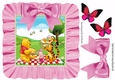 Picnic time with bear and friends in frill frame 8x8 with pink bow