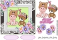 Cute baby and teddy bear with flowers in ornate frame 7x7