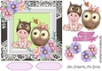 Cute baby and little owl with flowers in ornate frame 8x8
