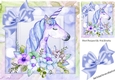 Pretty princess unicorn in blue with flowers and in rainbow 8x8 frame