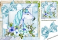 Pretty princess unicorn in turq with flowers and in rainbow 8x8 frame