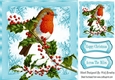 Lovely robin on a branch of berries with snow (blue) 8x8