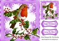 Lovely robin on a branch of berries with snow (lilac) 8x8