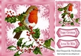 Lovely robin on a branch of berries with snow (pink) 8x8