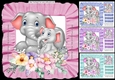 Cute mum and cute baby elephants wih flowers in frill frames 8x8 mini kit
