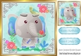 Cute painted elephant with flowers and bird with ornate corners 8x8