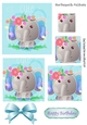 Cute painted elephant with flowers and turq bow pyramids