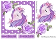 pretty purple rainbow unicorn with roses and polkadot  7x7
