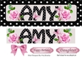 AMY Name DL With pink roses and black/white polkadot