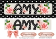 AMY Name DL With peach roses and black/white polkadot