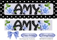 AMY Name DL With blue roses and black/white polkadot