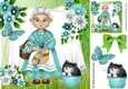 Lovely Granny in turq with flowers and butterfly 8x8