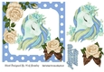 pretty fantasy rainbow blue unicorn with cream roses 7x7