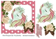 pretty fantasy rainbow pink unicorn with cream roses 7x7