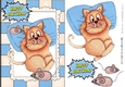 Fat Lazy Cat with mice in watercolour A5 (blue)