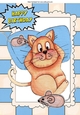 Fat Lazy Cat with mice in watercolour A4 (blue)