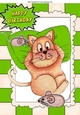 Fat Lazy Cat with mice in watercolour A4 (green)