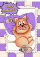 Fat Lazy Cat with mice in watercolour A4 (purple)