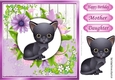 Cute black kitten with pretty lilac flowers, wooden back ground 8x8