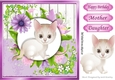 Cute white kitten with pretty lilac flowers, wooden back ground 8x8