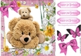 Big cuddly teddy bear and baby in pink gingham with bow 8x8